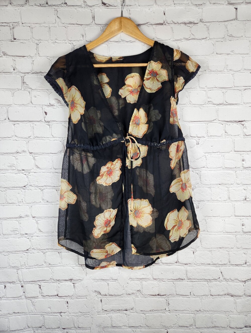 Free People Sheer Tie Front Top